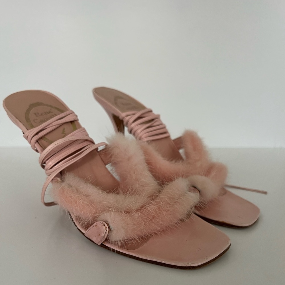 René Caovilla Leather Faux Fur Trim Slingback Sandals Size 38 - Picture 6 of 6